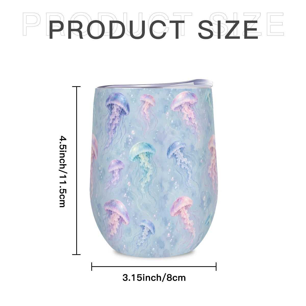 Size diagram of the jellyfish tumbler showing its height and width