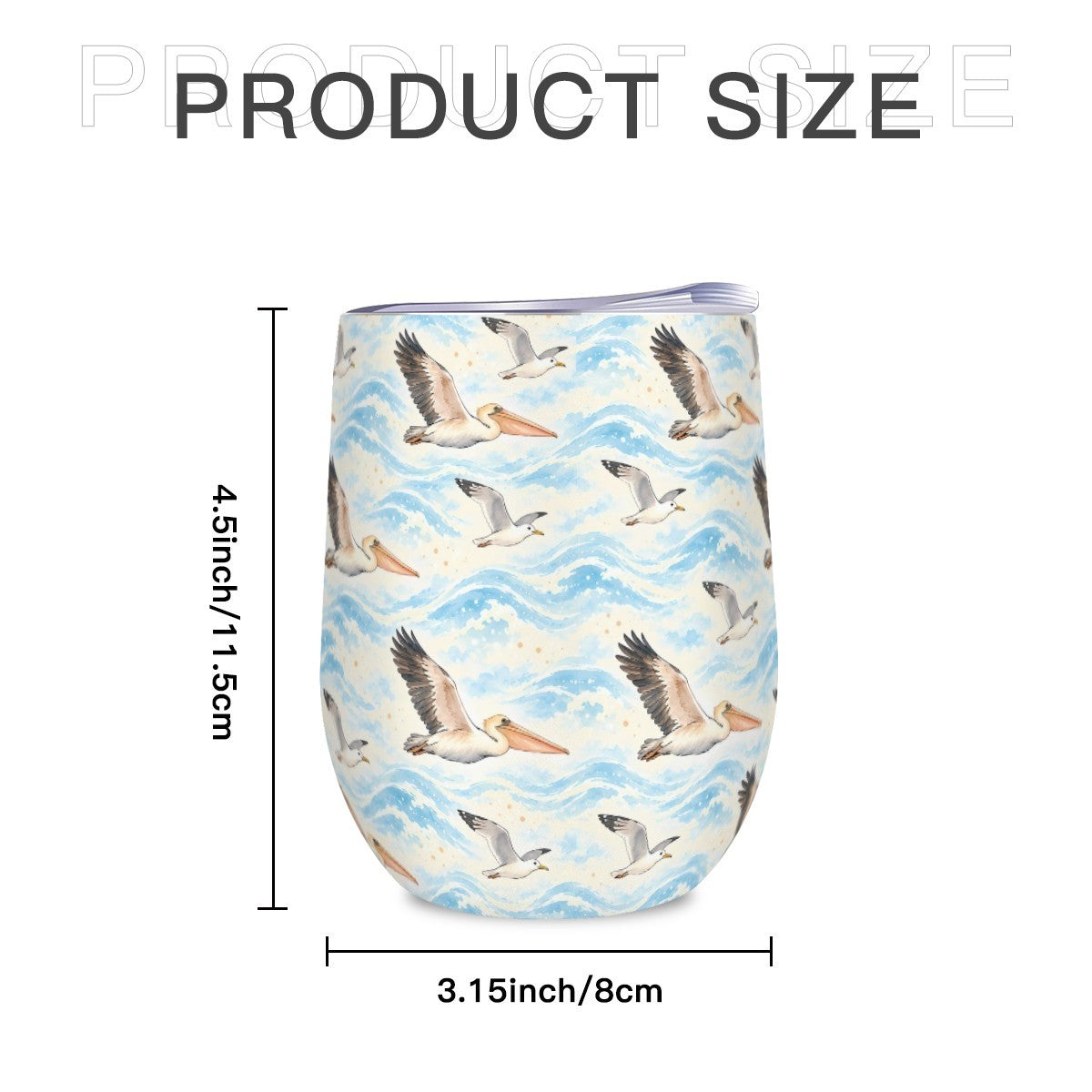 Size diagram of the pelican tumbler showing its height and width