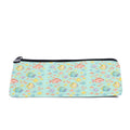 Slim zip pencil case printed with tropical reef fish in yellow, blue and coral on mint aqua