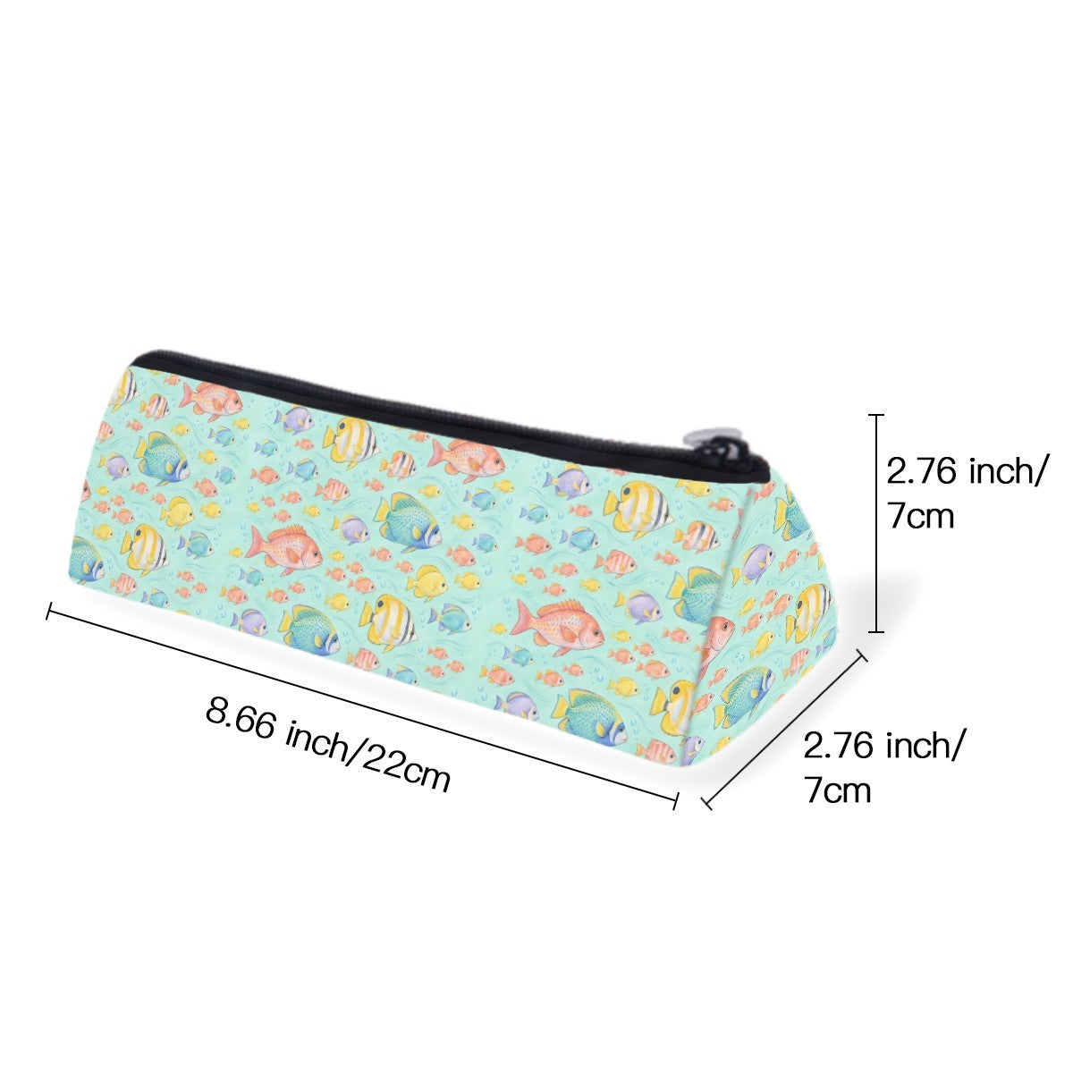 Size diagram of the slim zip pencil case, about 22 cm long and 7 cm wide