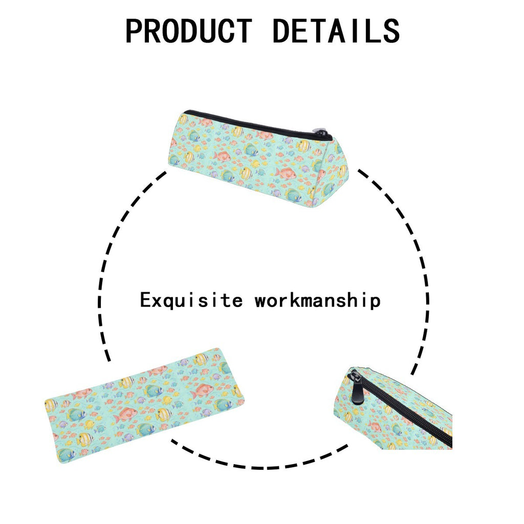Product details diagram of the pencil case showing the zip and stitching