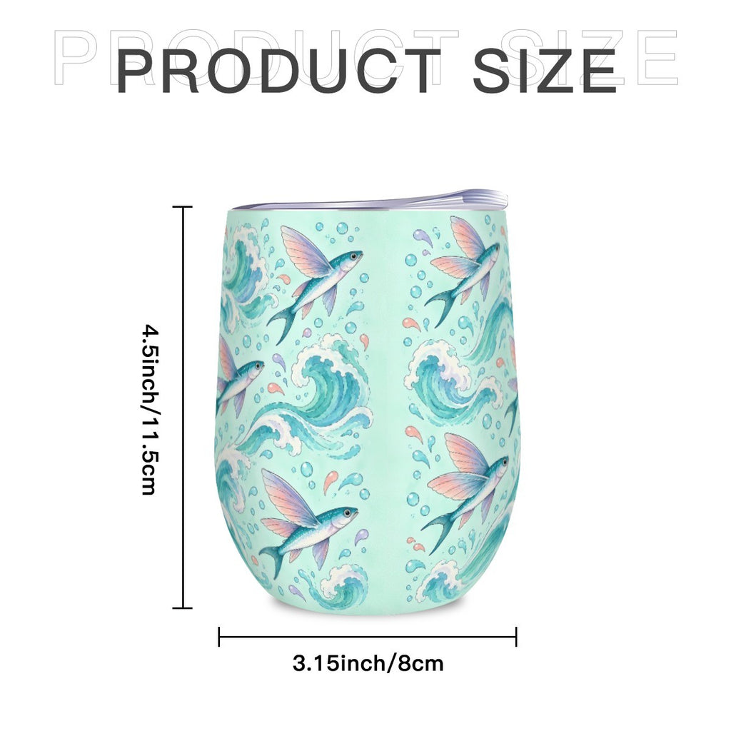 Size diagram of the flying fish tumbler showing its height and width