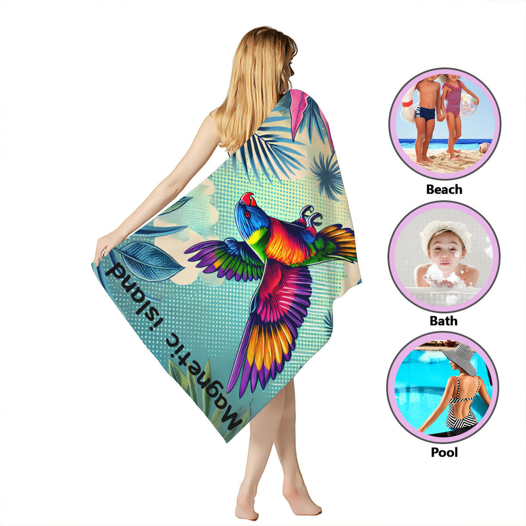 Rainbow lorikeet beach towel wrapped around the body, for beach, bath or pool