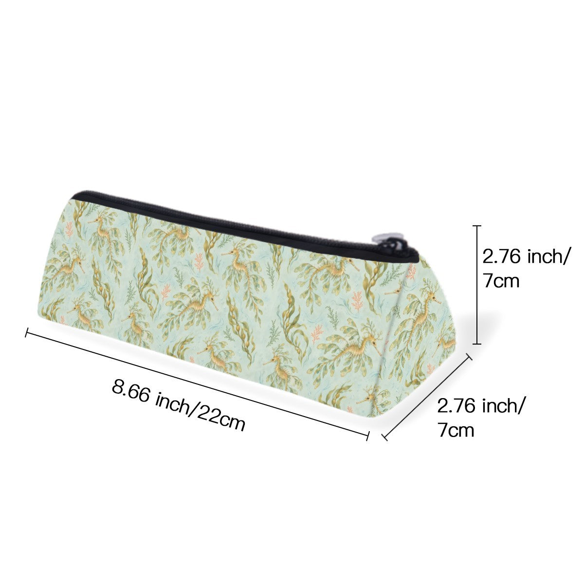 Size diagram of the slim zip pencil case, about 22 cm long and 7 cm wide