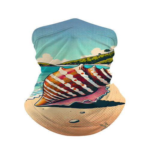 Conch shell on the beach print neck gaiter