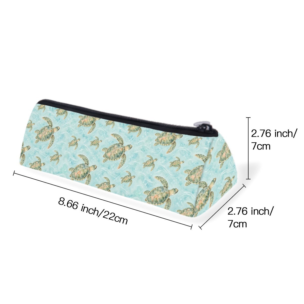 Size diagram of the slim zip pencil case, about 22 cm long and 7 cm wide
