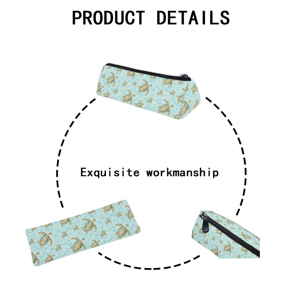 Product details diagram of the pencil case showing the zip and stitching