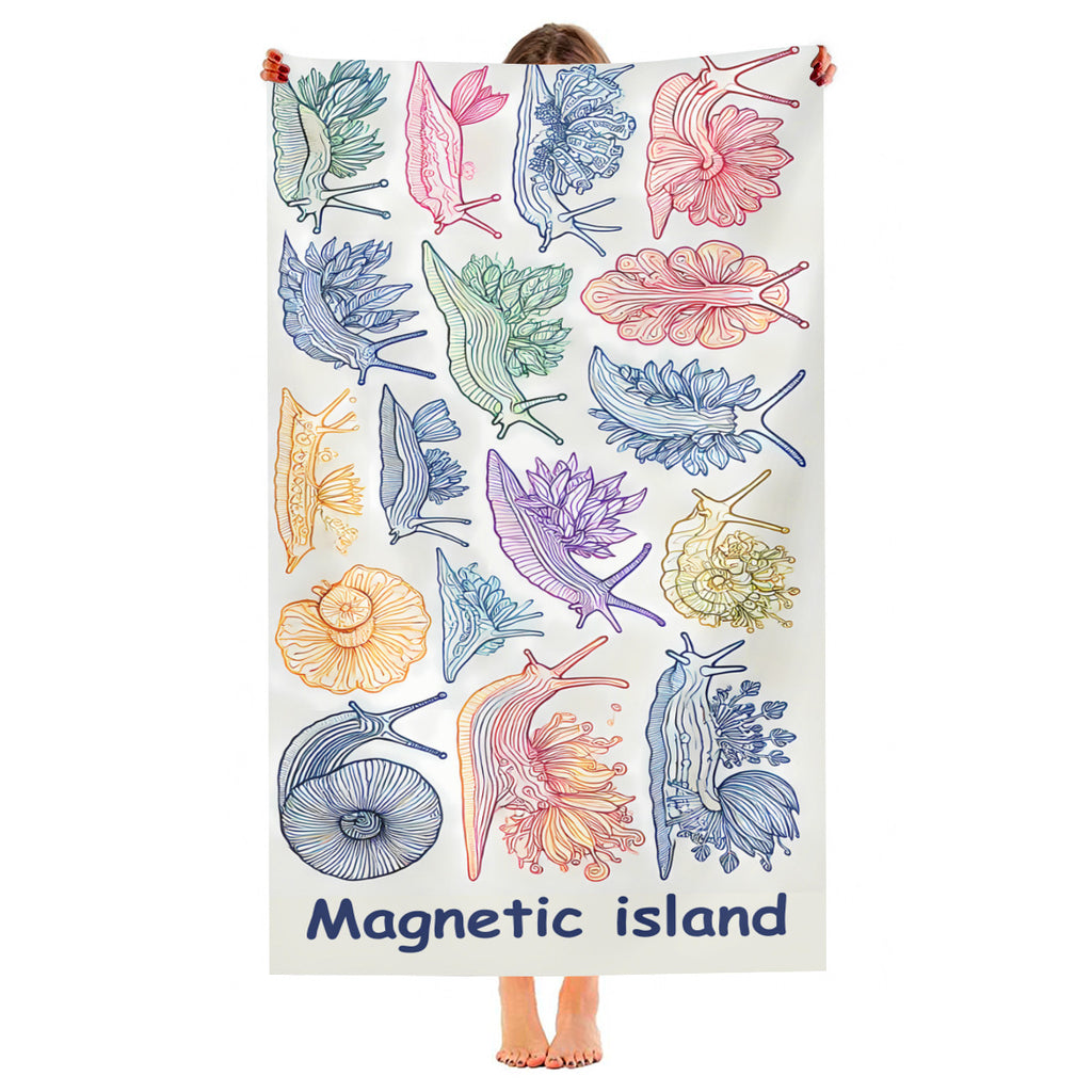 Nudibranch beach towel held up, full print shown