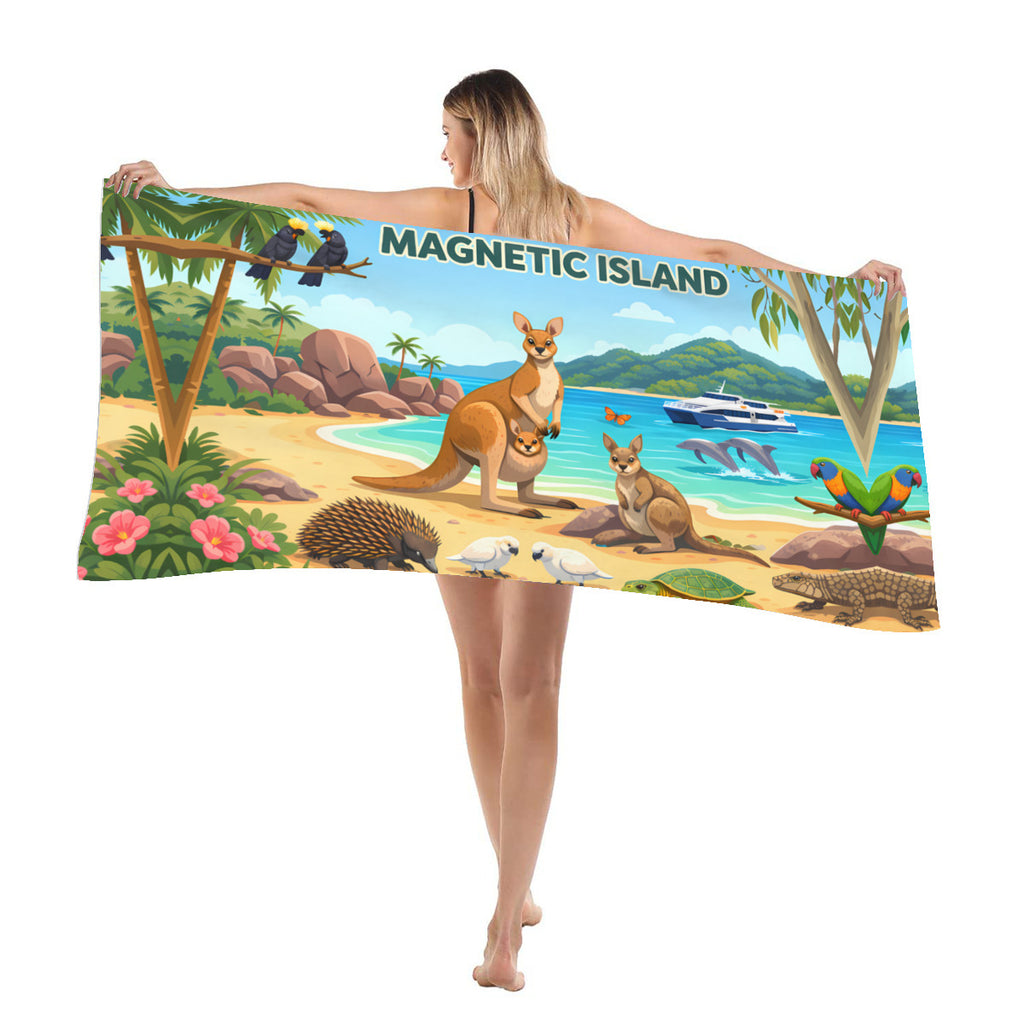 Magnetic Island wildlife scene beach towel draped over the shoulder at the beach