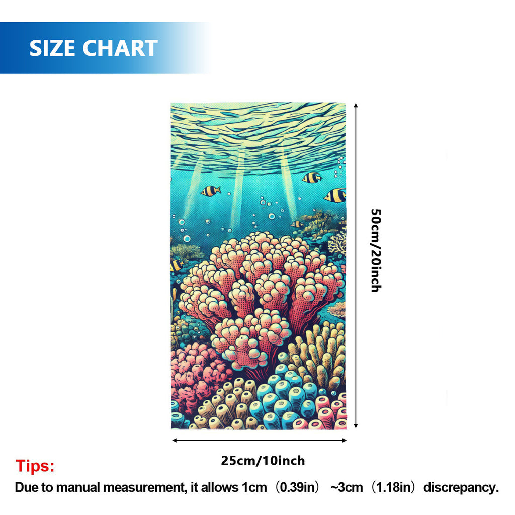 Coral Reef neck gaiter size chart, one size, 25 x 50cm