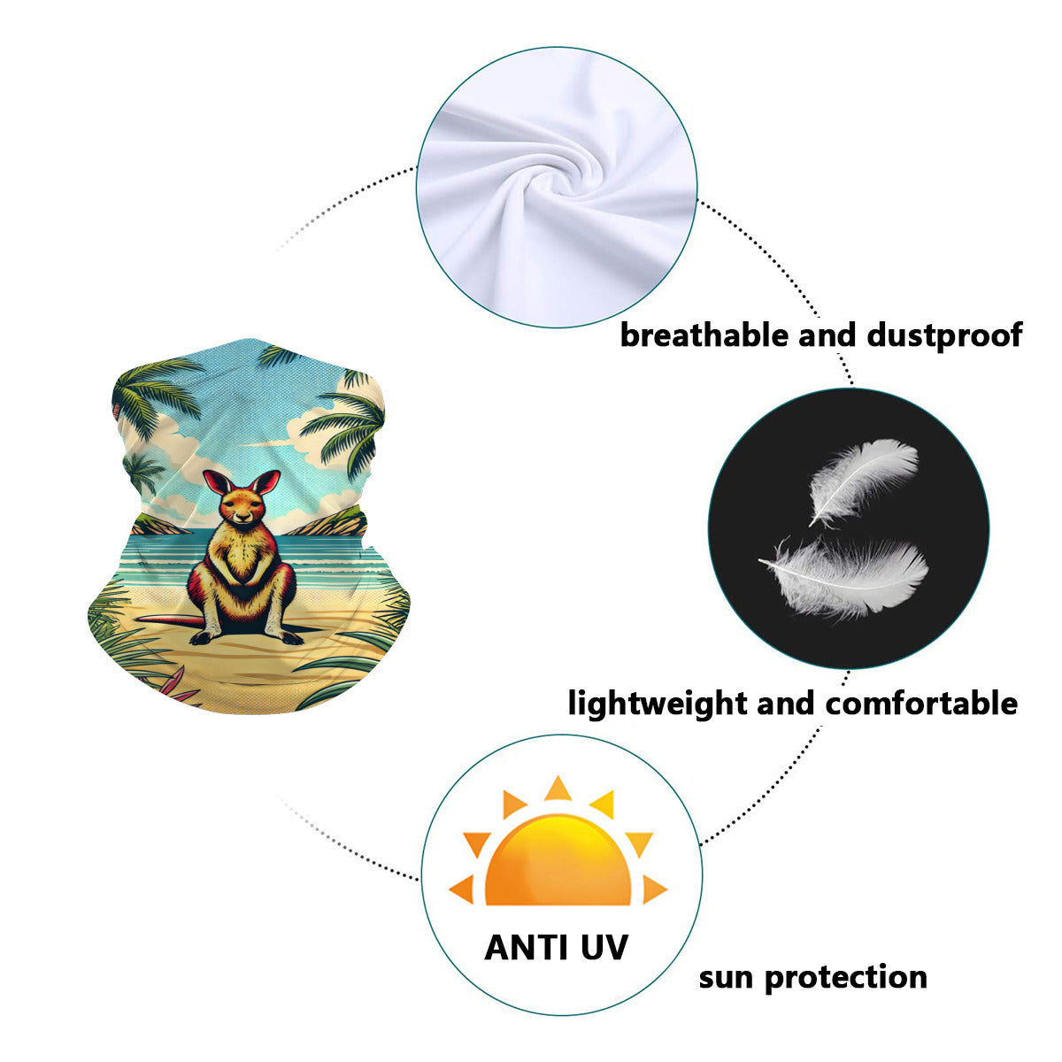 Beach Wallaby neck gaiter fabric, breathable, lightweight and UV-protective