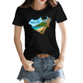 Magnetic Island badge print on a women's t-shirt, koala, kangaroo and beach scene