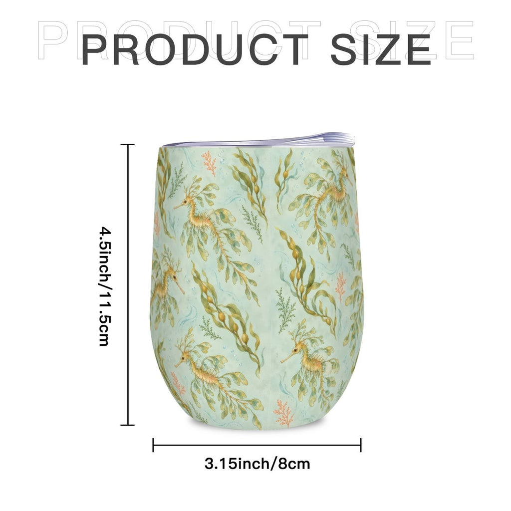 Size diagram of the leafy sea dragon tumbler showing its height and width