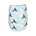 White stemless wine tumbler printed with a repeating pattern of spotted eagle rays