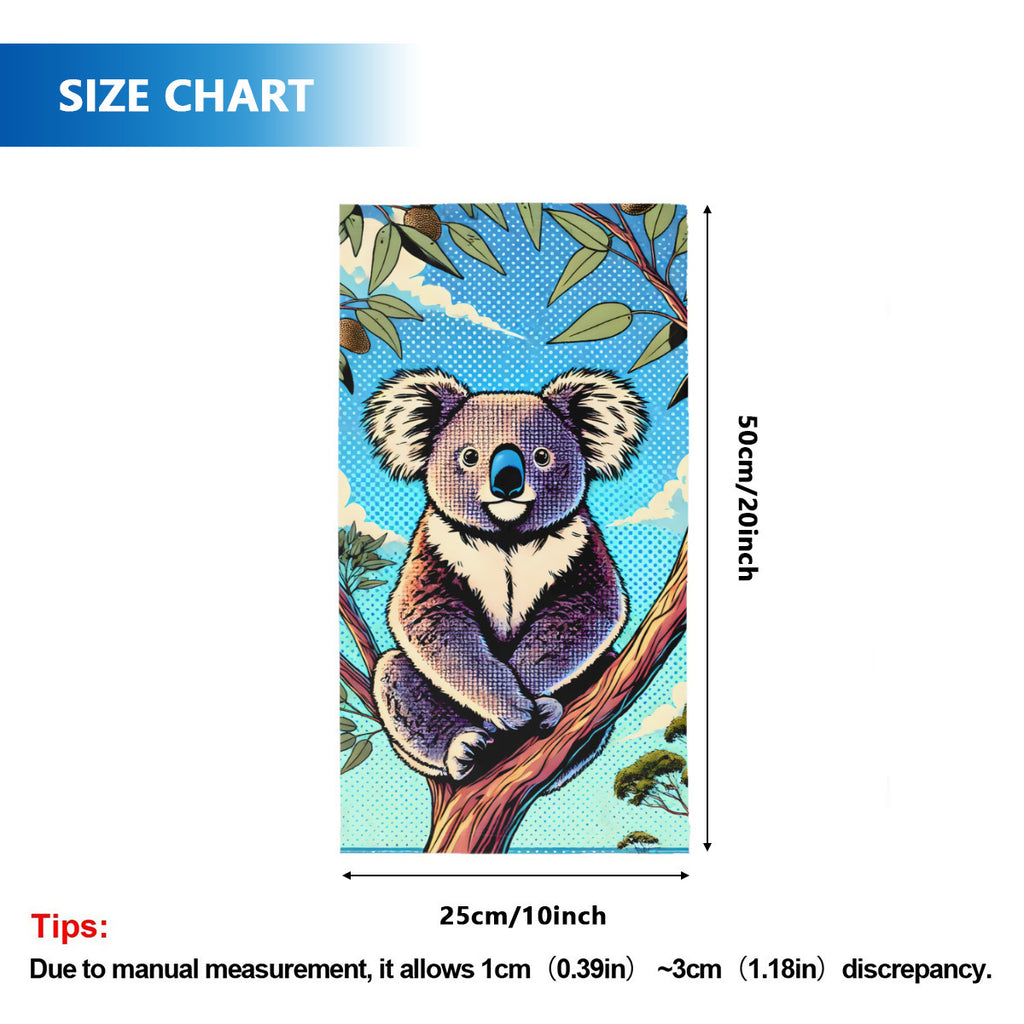 Koala neck gaiter size chart, one size, 25 x 50cm
