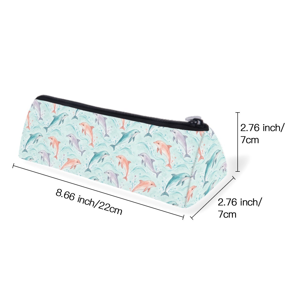Size diagram of the slim zip pencil case, about 22 cm long and 7 cm wide