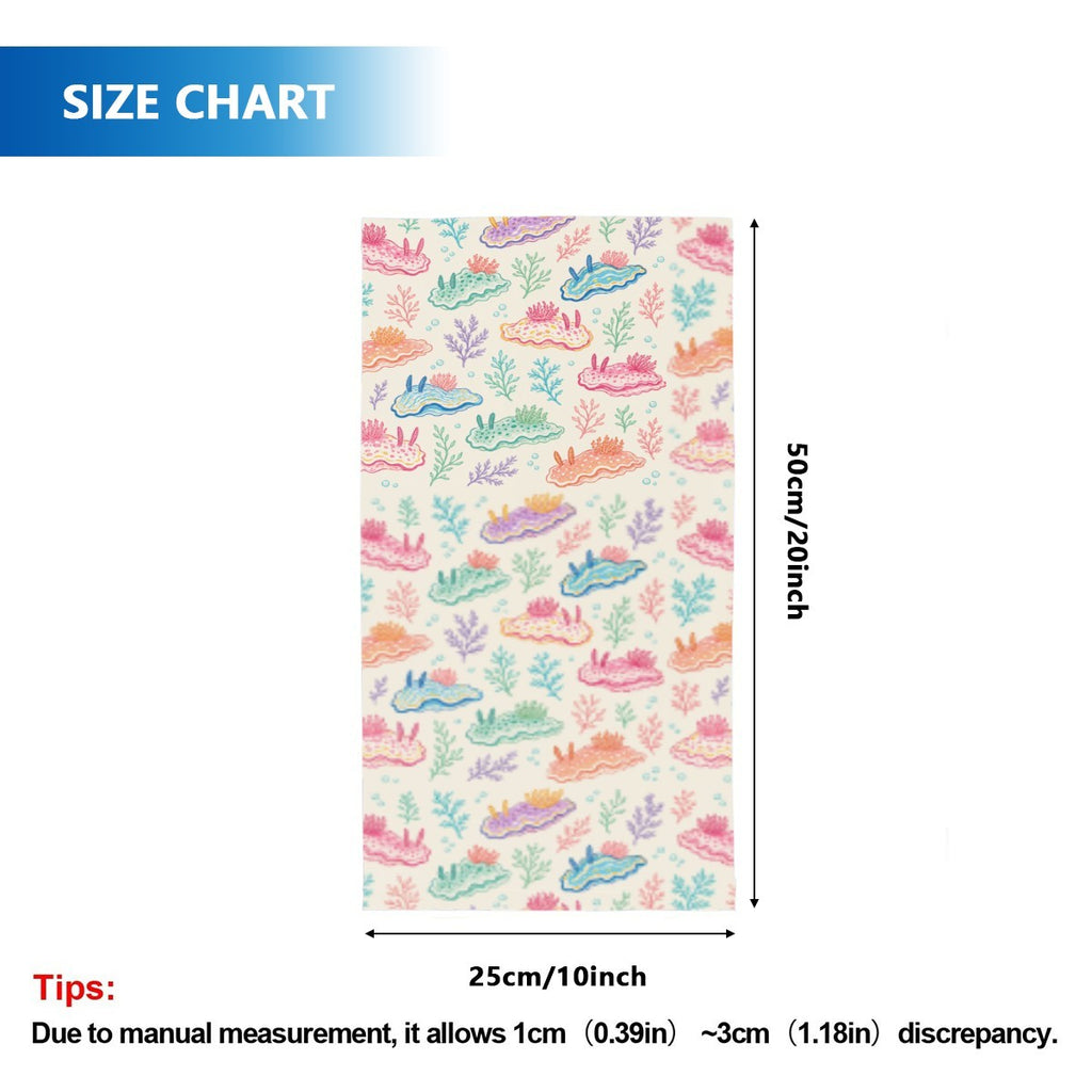 Nudibranch neck gaiter size chart, one size, 25 x 50cm