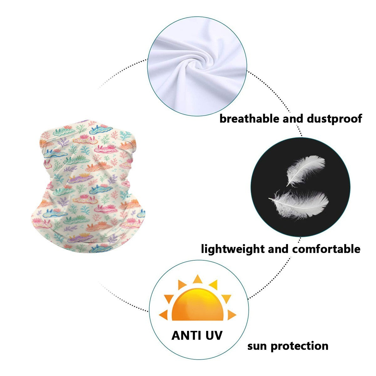 Nudibranch neck gaiter fabric, breathable, lightweight and UV-protective