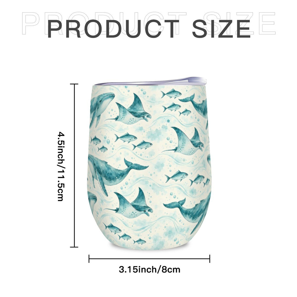 Size diagram of the whale and ray tumbler showing its height and width
