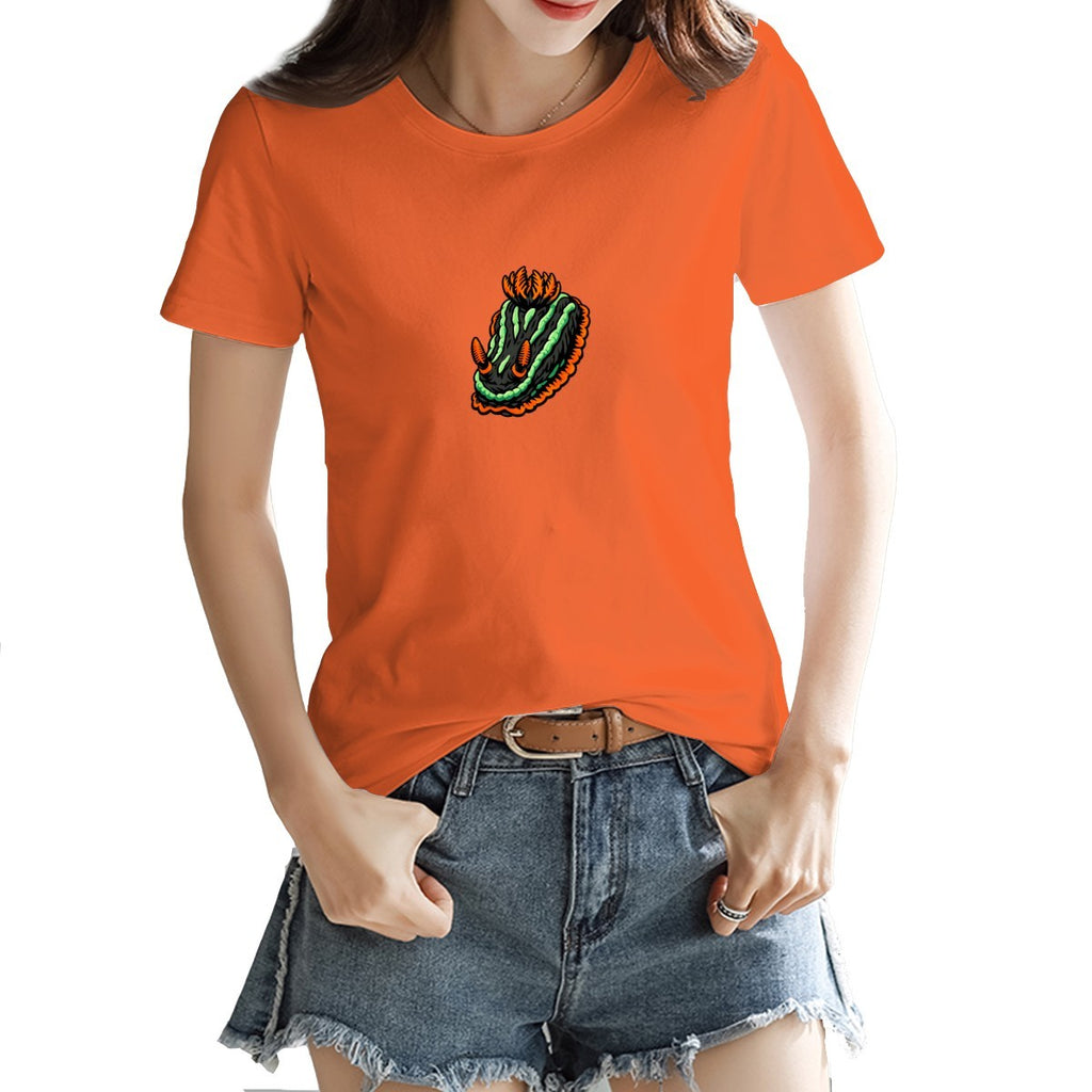 Nembrotha nudibranch tee in orange on a model