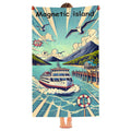 Magnetic Island ferry beach towel held up, full print shown