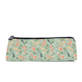 Slim zip pencil case printed with orange, cream and teal koi among lily pads on sage green