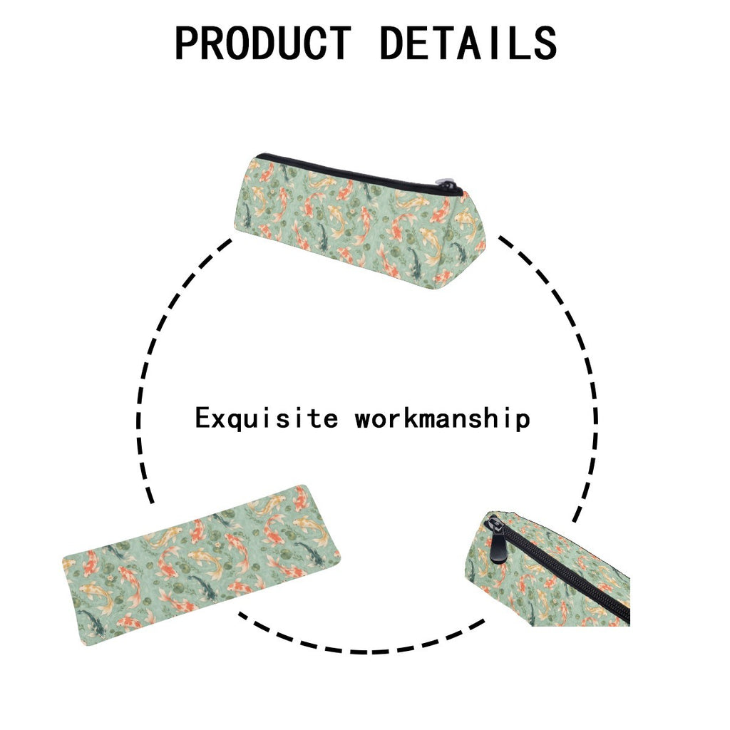 Product details diagram of the pencil case showing the zip and stitching