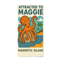 Attracted to Maggie octopus beach towel held up, full print shown