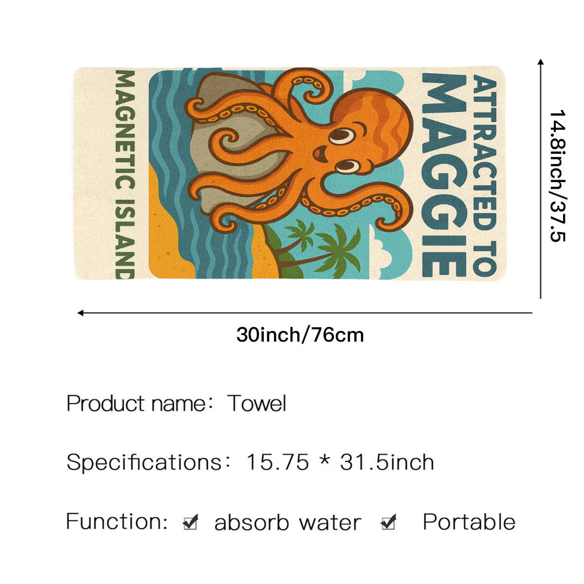 Attracted to Maggie octopus beach towel draped over the shoulder at the beach