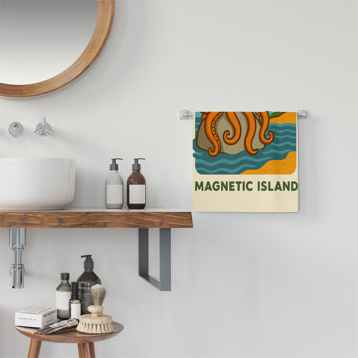 Family on the sand with the Attracted to Maggie octopus beach towel laid out