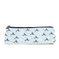 Slim zip pencil case printed with slate blue spotted eagle rays on pale sky blue