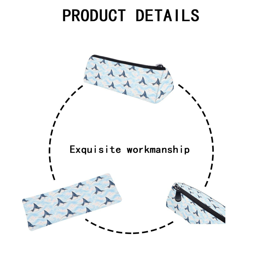 Product details diagram of the pencil case showing the zip and stitching