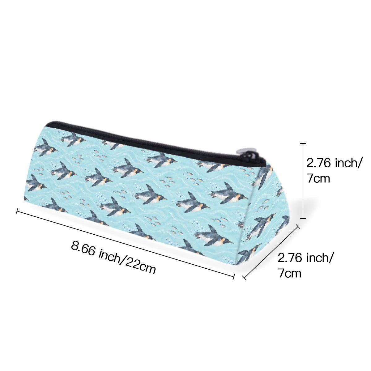 Size diagram of the slim zip pencil case, about 22 cm long and 7 cm wide