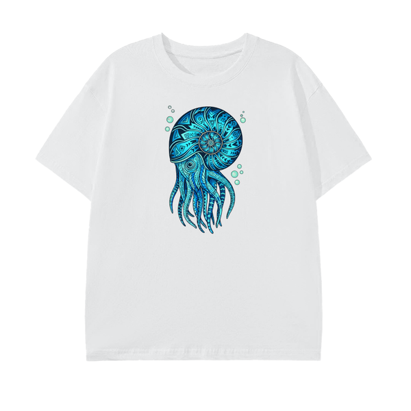 Blue Nautilus T-Shirt – Ocean Life Graphic Tee, Sea Creature Art