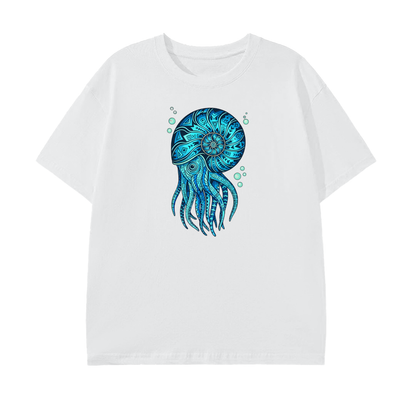 Blue Nautilus T-Shirt – Ocean Life Graphic Tee, Sea Creature Art