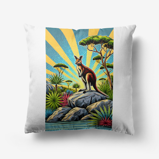Pop Art Kangaroo Cushion – Vibrant Australian Wildlife Pillow