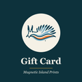 Magnetic Island Prints gift card with a blue line art nudibranch on a cream circle, dark teal background